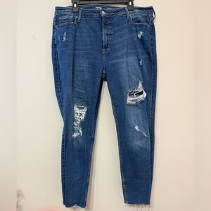 Dark Blue Distressed Extra High-Rise Skinny Jeans